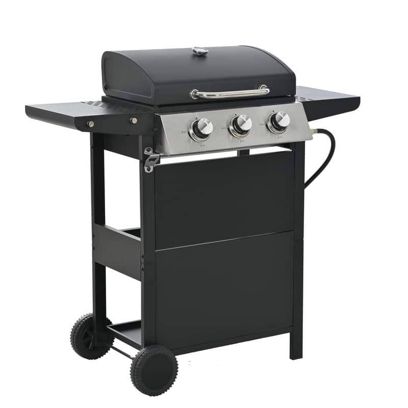 Stainless Steel 3 Burner Barbecue Grill Gas Grill with Side Shelves - Silver