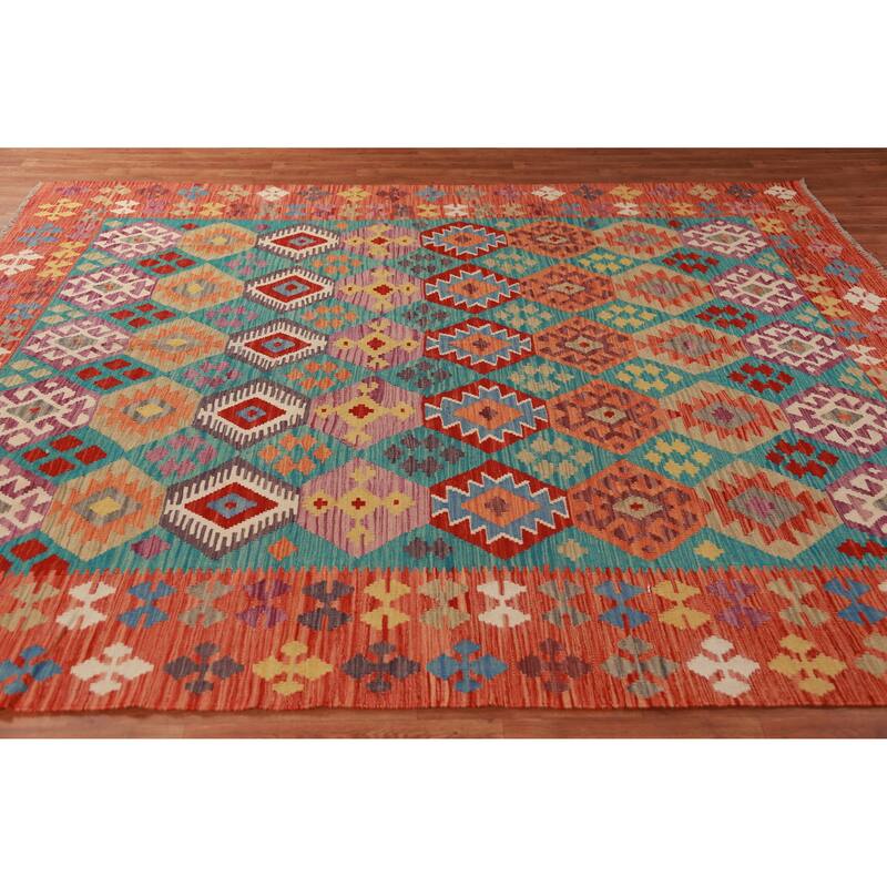 Kilim Oriental Area Rug Hand-Woven Tribal Wool Carpet - 8'2"x 9'8"