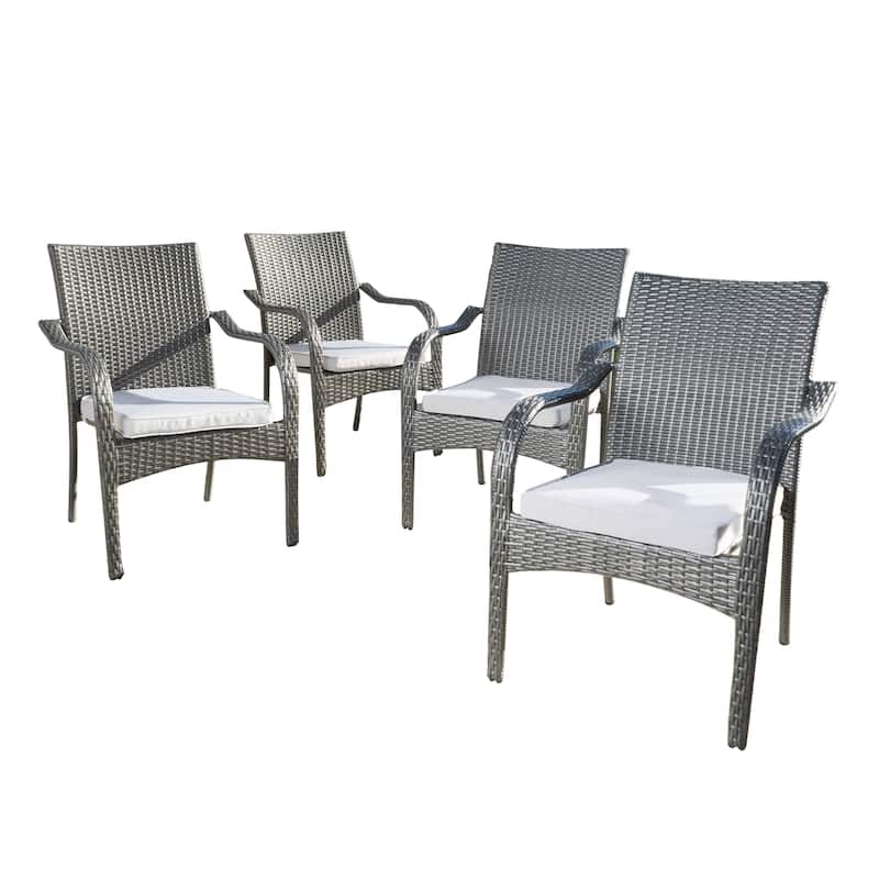 Outdoor PE Rattan Stacking Chair with Iron Frame(Set of 4), Grey