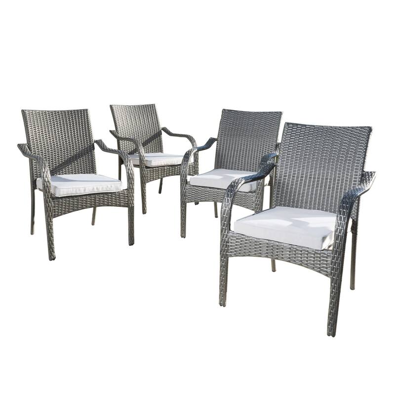 Outdoor PE Rattan Stacking Chair with Iron Frame(Set of 4)