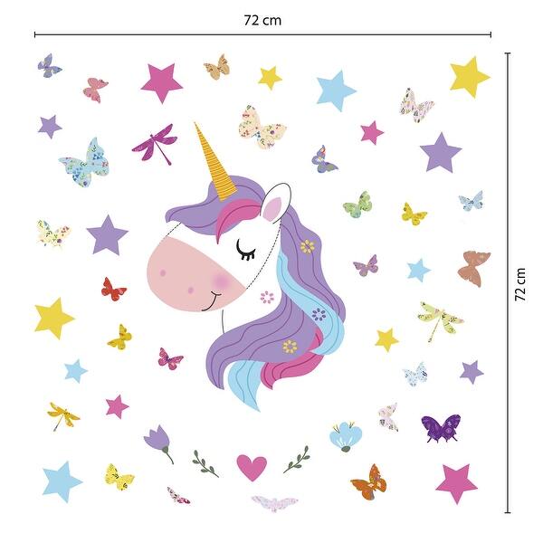 dimension image slide 2 of 3, Walplus Magical Unicorn Butterflies Children Wall Sticker Nursery Decor