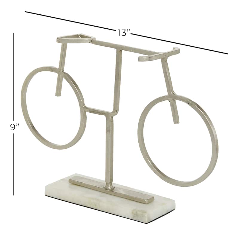 Metal Bike Sculpture with Marble Base - Silver - Roche River Decor - 3"W x 13"L x 9"H