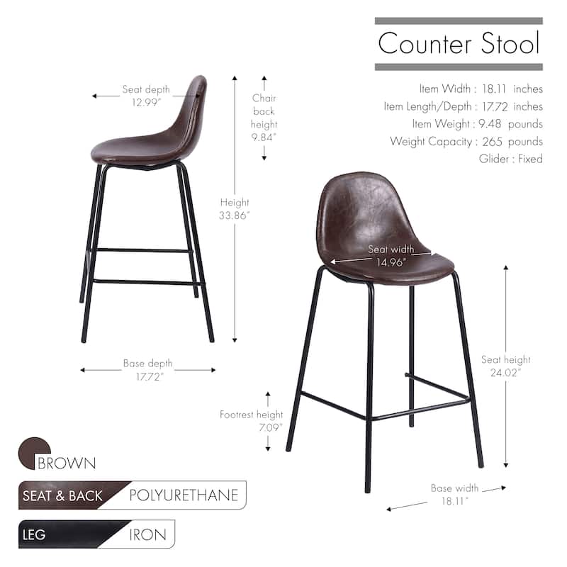 Porthos Home Tave Counter Stools Set Of 2, PU Leather Upholstery, Iron Legs
