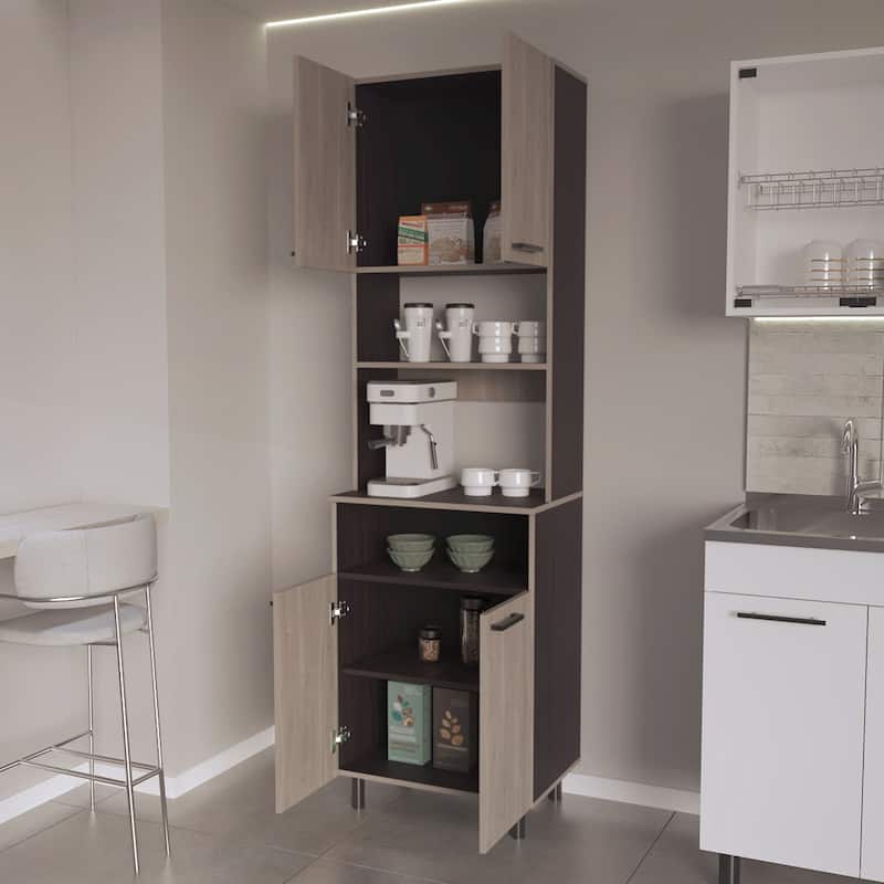 Kitchen Pantry with Open Storage and 4 Doors