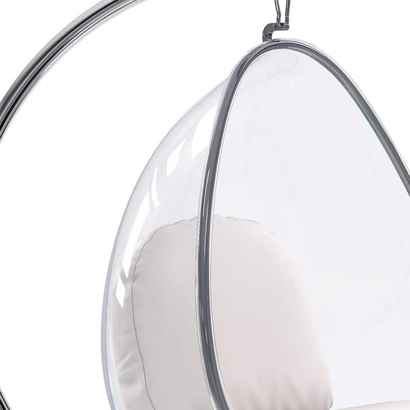 HomeRoots 28" White And Silver Acrylic and Faux Leather Balloon Chair - 28.4' X '45.4' X '23.8