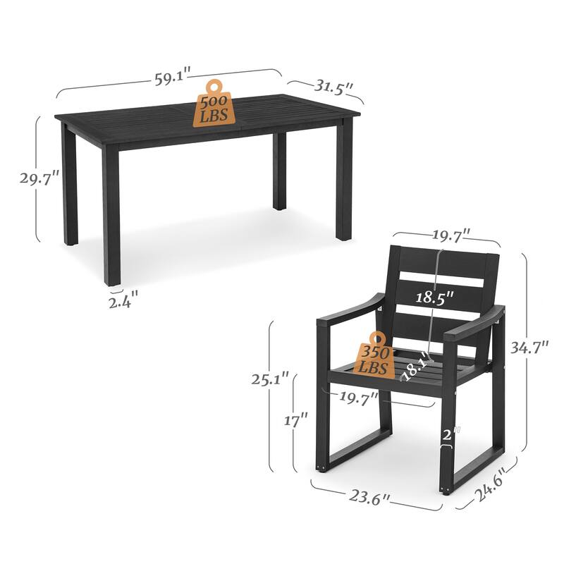 Outdoor 7-Piece Patio Set with Aluminium Rectangular Dining Table & Armchairs