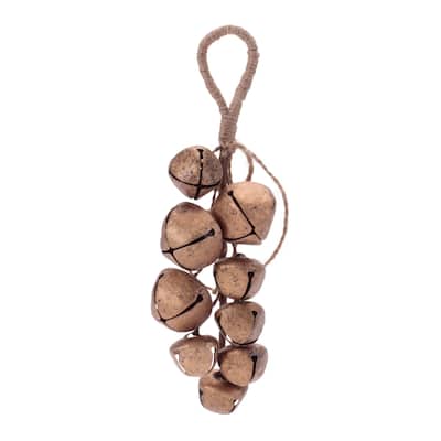 Set of 6 Metal Sleigh Bells with Jute Hanger for Christmas Decor - 3” x 2.5” x 8.25”