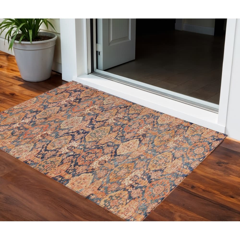 HomeRoots Damask Transitional Rectangle Outdoor Rug