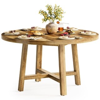 47-Inch Wood Farmhouse Round Kitchen Dining Table for 4-6 People - Bed ...