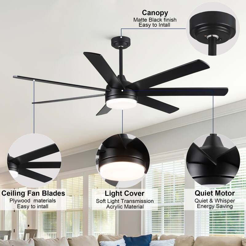 YUHAO 72 In. Farmhouse Wooden Ceiling Fan With Reversible Blades and Remote Control