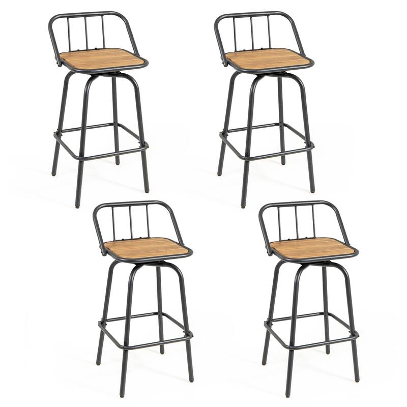Gymax 2PCS 27.5'' Heavy-duty Metal Frame Bar Height Chairs w/ Footrest - Bar Height - Black - Set of 4