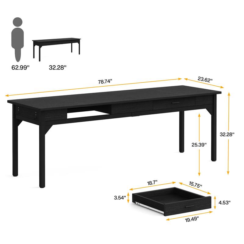 78.7-inch Extra Long Executive Office Desk with 2 Drawers, Black