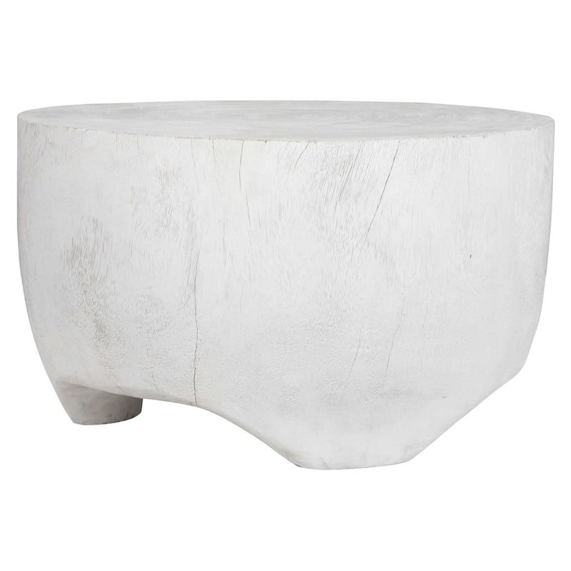 Hand Carved Textured Coffee Accent Table - 23.5" - Matte White