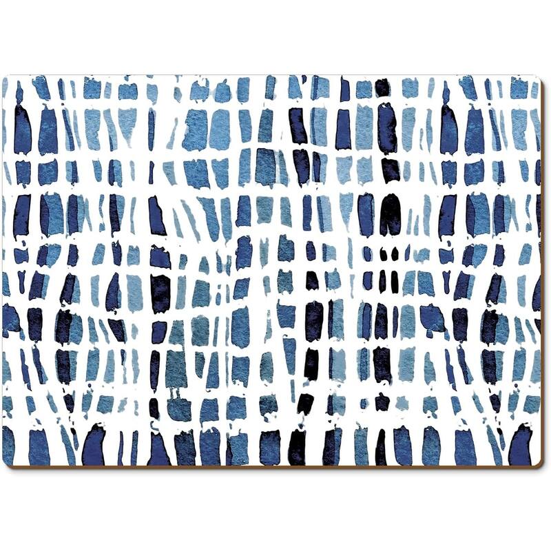 Indigo Wavy Lines Decorative Hardboard Placemats with Protective Cork Backing 4 Pack Heat Tolerant and Easily Wipes Clean - multi - Set of 4