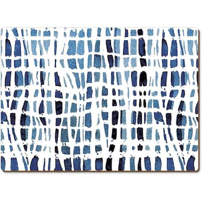Indigo Wavy Lines Decorative Hardboard Placemats with Protective Cork Backing 4 Pack Heat Tolerant and Easily Wipes Clean