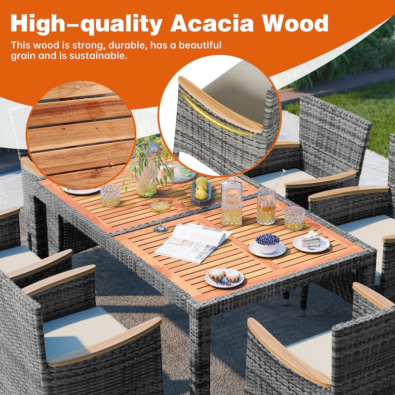 5-Piece Outdoor Wicker Dining Set with Wood Desktop Table and Chairs - N/A
