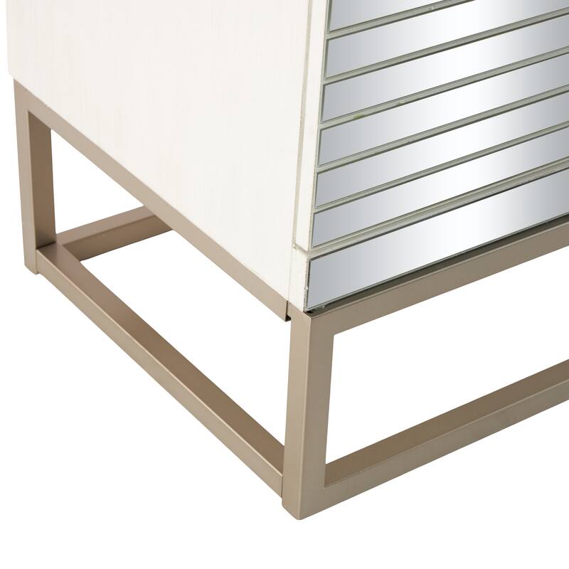 Glass 2 Door Cabinet with Linear Striped Panels and Gray Iron Base - Silver - Roche River Decor - 18"W x 47"L x 38"H