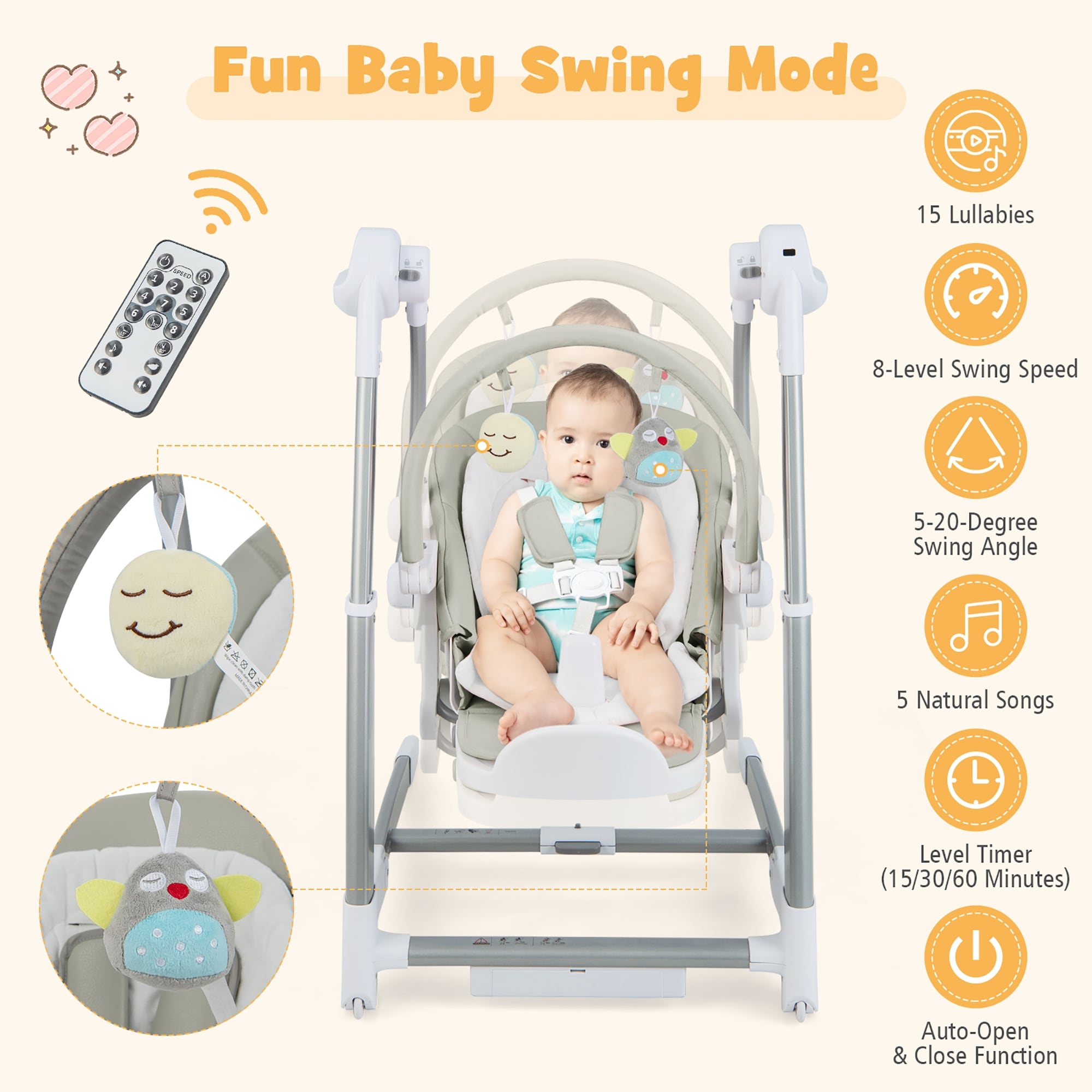 Baby swing chair with lights on sale