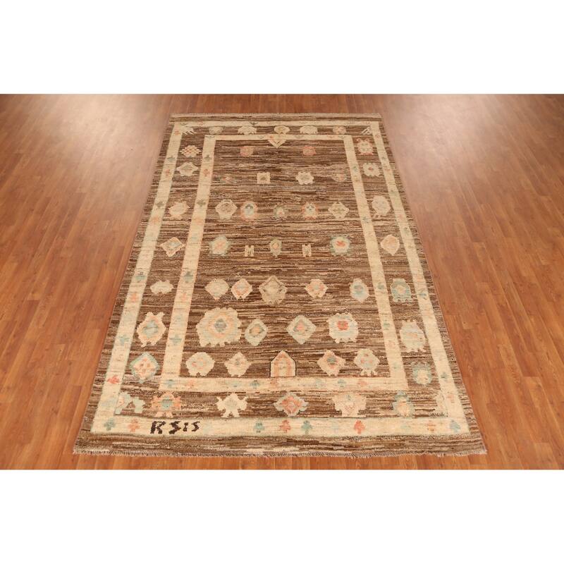 Vegetable Dye Brown Oushak Turkish Rug Handmade Bedroom Wool Carpet - 6'4" x 9'10"
