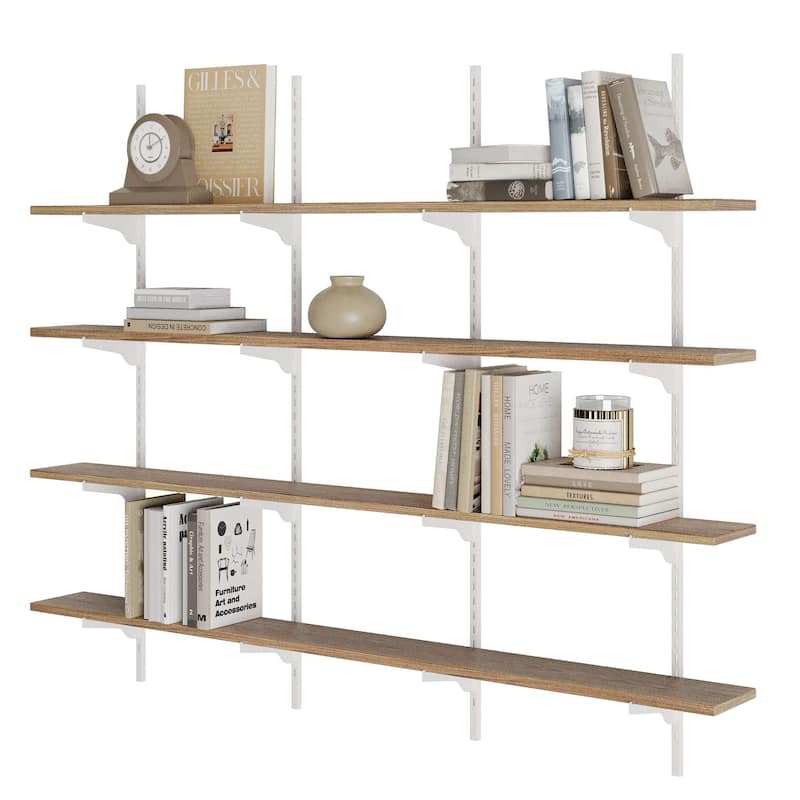 Wallniture Turin 60" Adjustable Shelf, Floating Bookshelf for Room Decor, Wall Shelf Unit for Living Room, Rustic, Tier Options