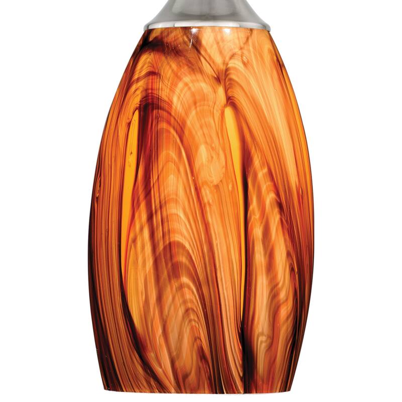 Milano Satin Nickel Mini Pendant Ceiling Light Amber Fire Glass - 4.75-in W x 9.75-in H x 4.75-in D