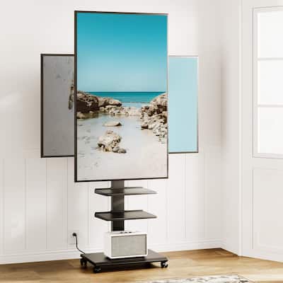 FITUEYES Rolling TV Stand with Wheels For 32-70 Inch TVs, with Power Outlet and Two Shelf TV Console ,Hold Up To 88 Lbs