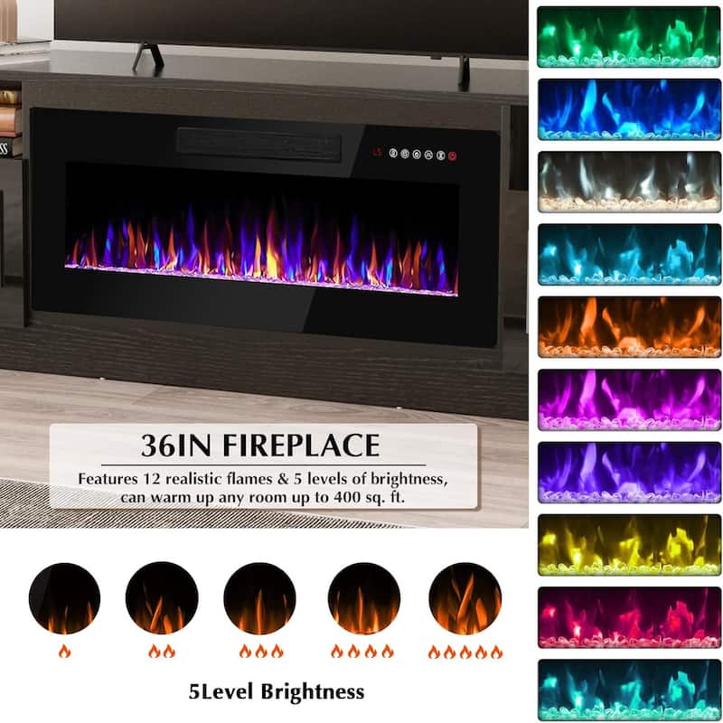 Bossin 70" Fireplace TV Stand with 36" Electric Fireplace, TV Stand for TVs Up to 80", 16 Colors LED Lights/Entertainment Center