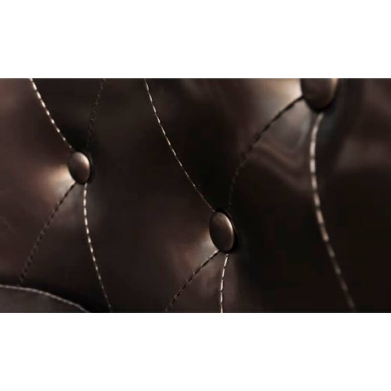 Deina Armchair, Tufted Shiny Brown Faux Leather, Black Wood Legs