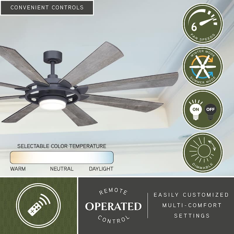Burlington 68-in Farmhouse Windmill Indoor Outdoor Ceiling Fan with LED Light Kit and Remote