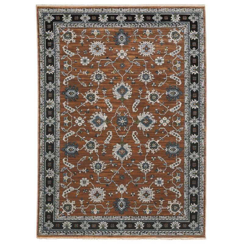 Style Haven Kellan Bordered Oriental Rust/ Grey Area Rug
