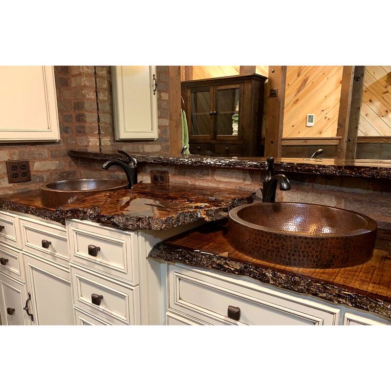 15-in Small Round Skirted Vessel Hammered Copper Sink (VR15SKDB)