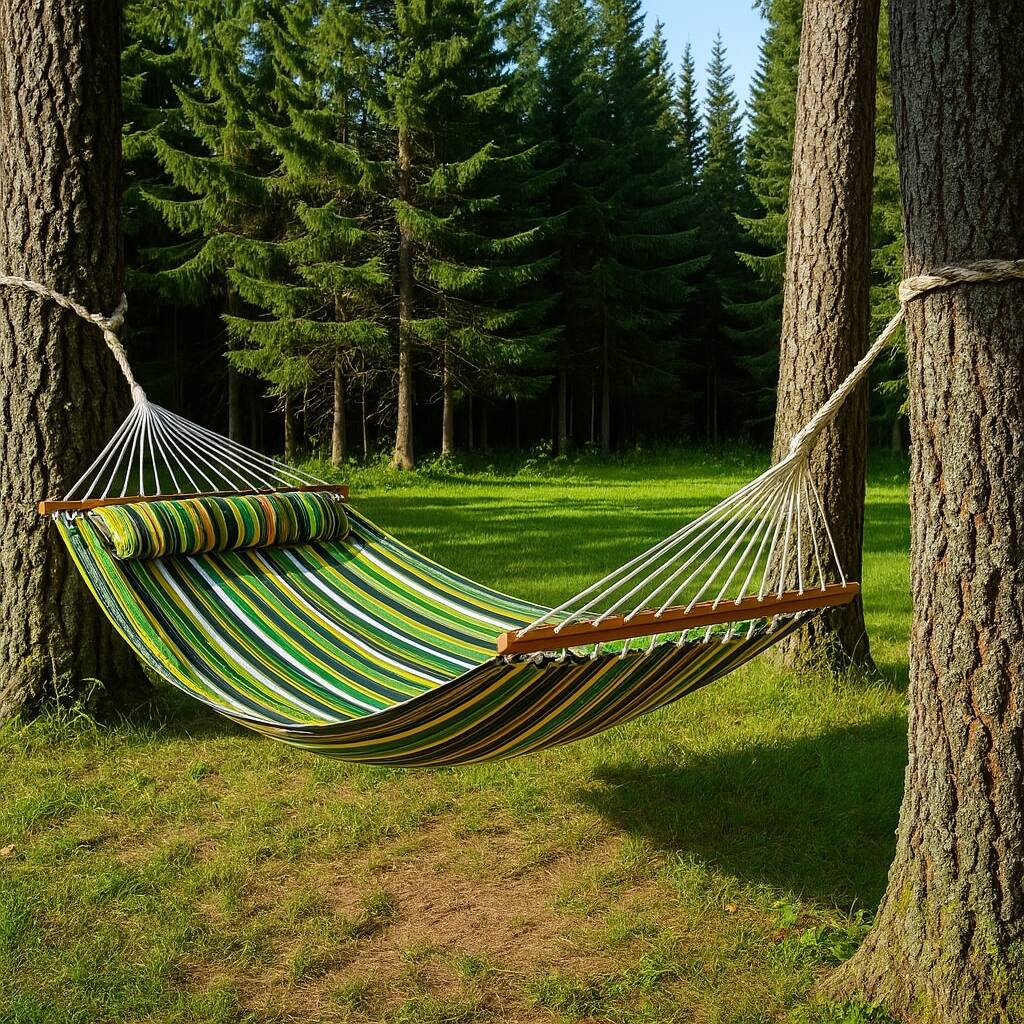 HomeRoots Green And Yellow Striped Double Hammock - 125.50 in. x 1.00 in. x 55.00 in.