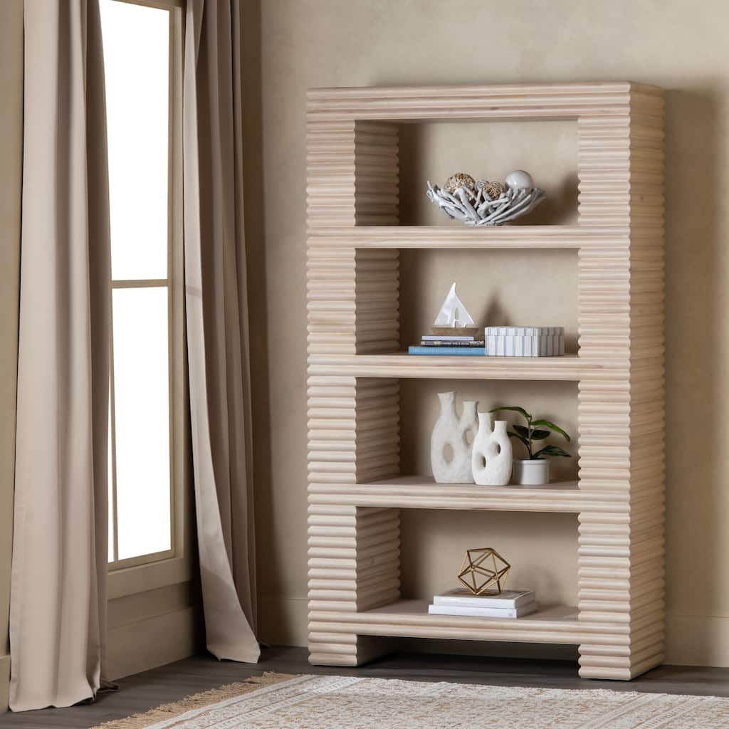 84.45 in. Cream Solid Wood 4 Shelf Etagere