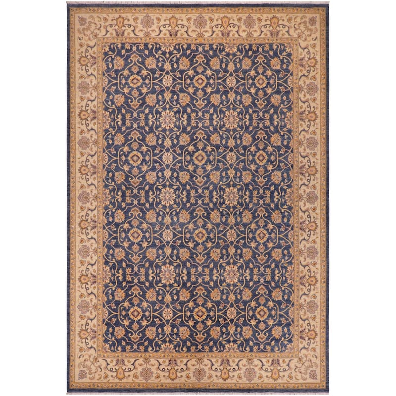 Bohemian Ziegler Alayna Blue Beige Hand-Knotted Wool Rug - 9'0'' x 11'11''