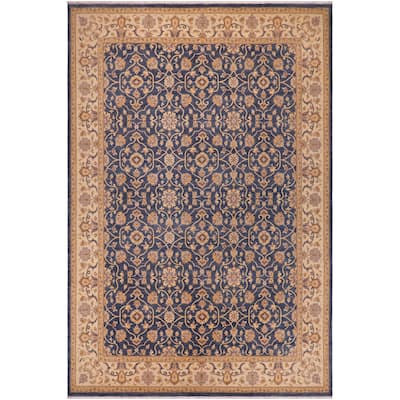 Bohemian Ziegler Alayna Blue Beige Hand-Knotted Wool Rug - 9'0'' x 11'11''