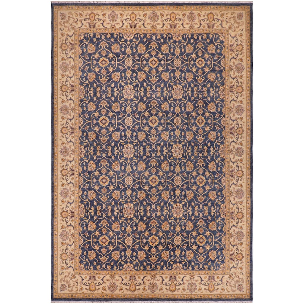 Bohemian Ziegler Alayna Blue Beige Hand-Knotted Wool Rug - 9'0'' x 11'11''