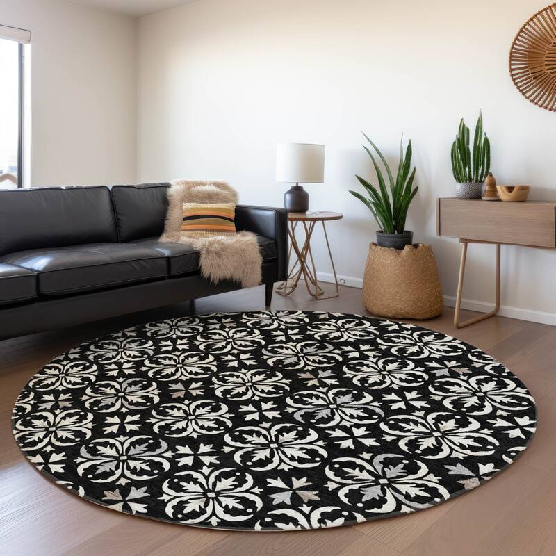 Premium Washable Super Soft Transitional Medallions Mayfield Rug - Black - 8' x 8'