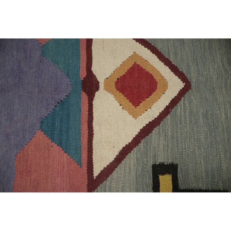 Hand Woven Oriental 100% Wool Carpet Southwestern Tribal Multi-Colored Kilim Area Rug - 12' 5'' X 5' 2''