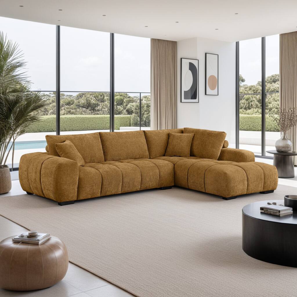 Cace Chaise Sectional Sofa, 121 Inch, 2 Accent Pillows, Muted Brown