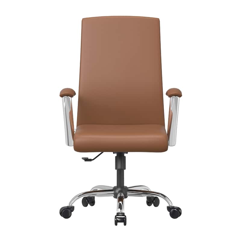 LeisureMod Evander Modern Swivel Office Chair in Faux Leather with Silver Frame