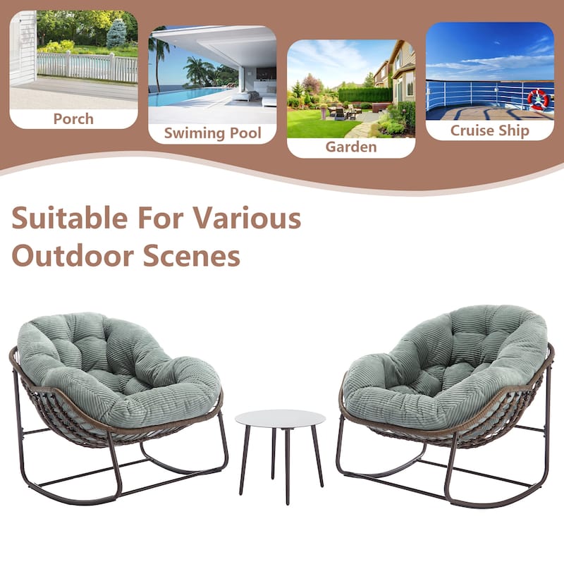 Outdoor Rattan Rocker Recliner Chair With Polyester Padded Cushion （set of 2）