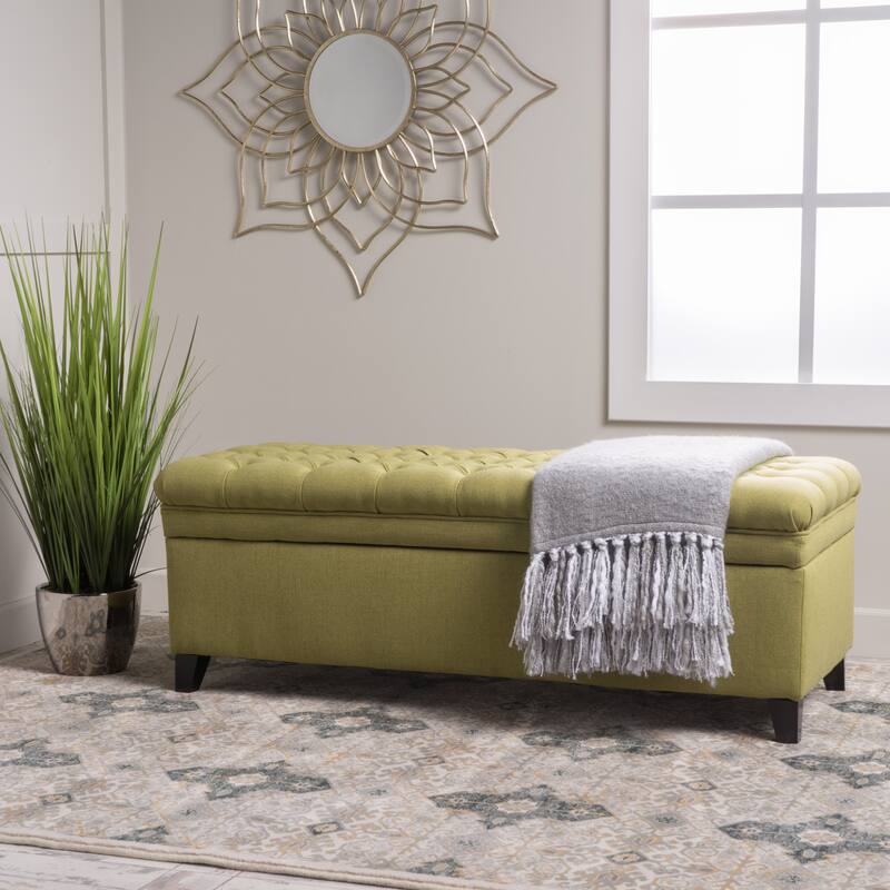 Button-tufted Storage Ottoman Bench-Green