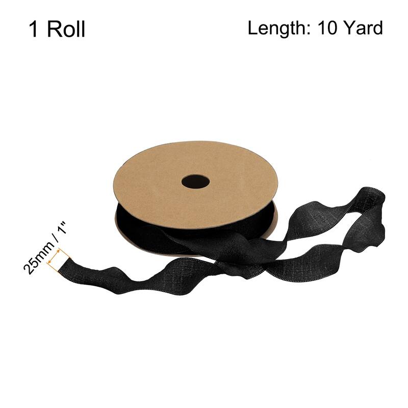 1 Inch 10 Yard Satin Double Ruffle Edge Ribbon Solid Color - Black