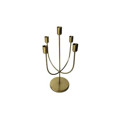 5-Taper Candle Holder with Base - 13.75" - Gold