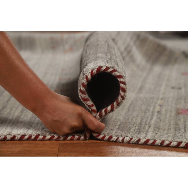 Hand Knotted Oriental 100% Wool Carpet Tribal Animal Pictorial Greys & Charcoal Gabbeh Area Rug - 9' 11'' X 7' 9''
