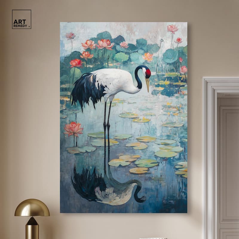 Crane in Lilies II Canvas by Art Remedy, Gallery Wrapped