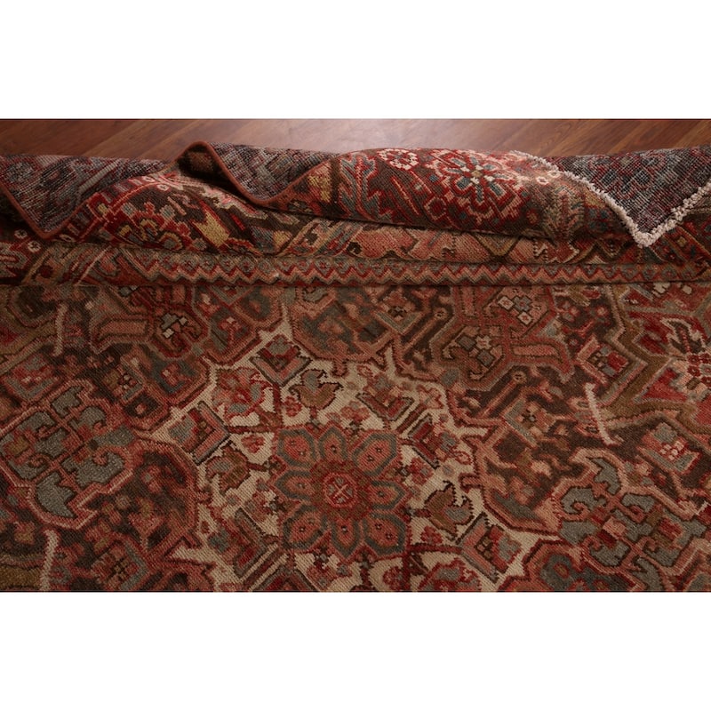 Heriz Persian Antique Area Rug Handmade Orange Wool Carpet - 8'7"x 10'11"