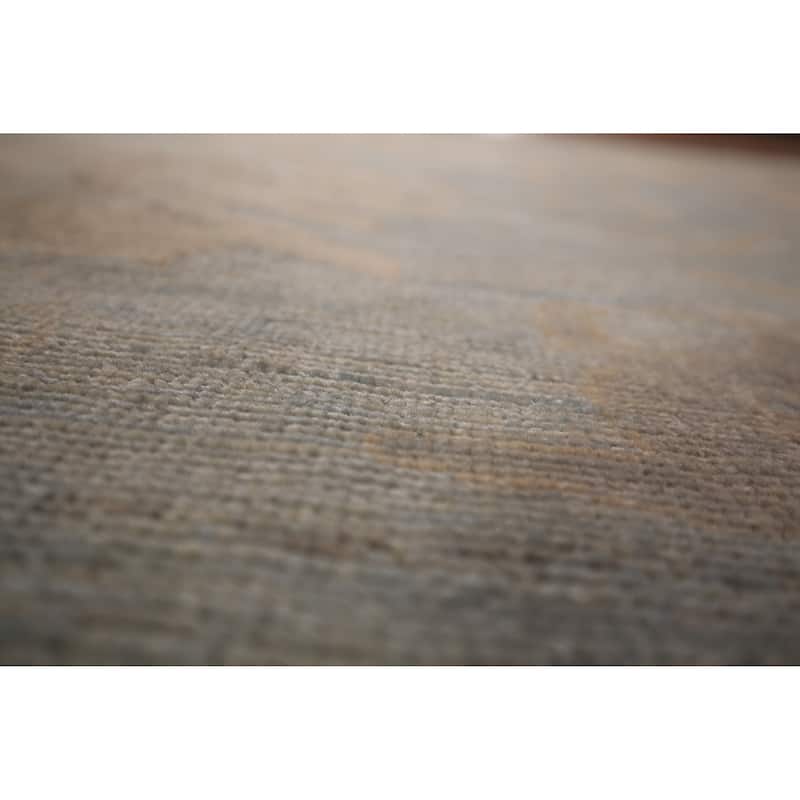 Vegetable Dye Oushak Turkish Area Rug Handmade Blue Wool Carpet - 8'11" x 11'11"