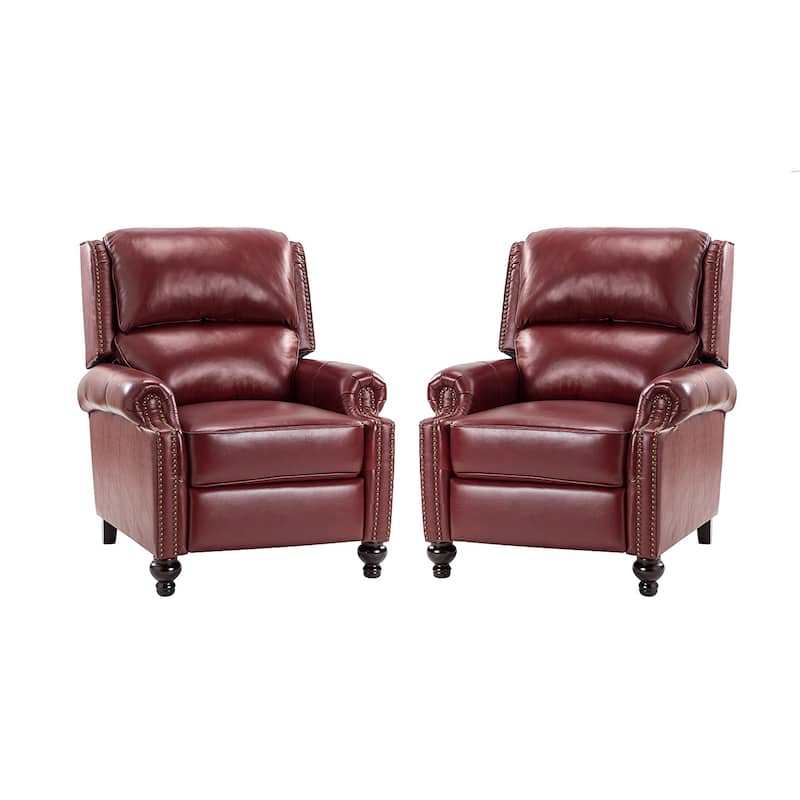 Gabriela Mid-Century Modern Genuine Leather Recliner with Tapered Block Solid Wood Feet Set of 2 by HULALA HOME