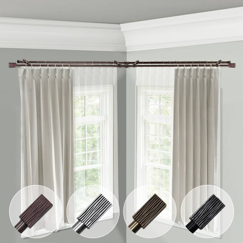 Corner Window Curtain Rod Double Rod Antique Brass Adjustable 28-48" - M